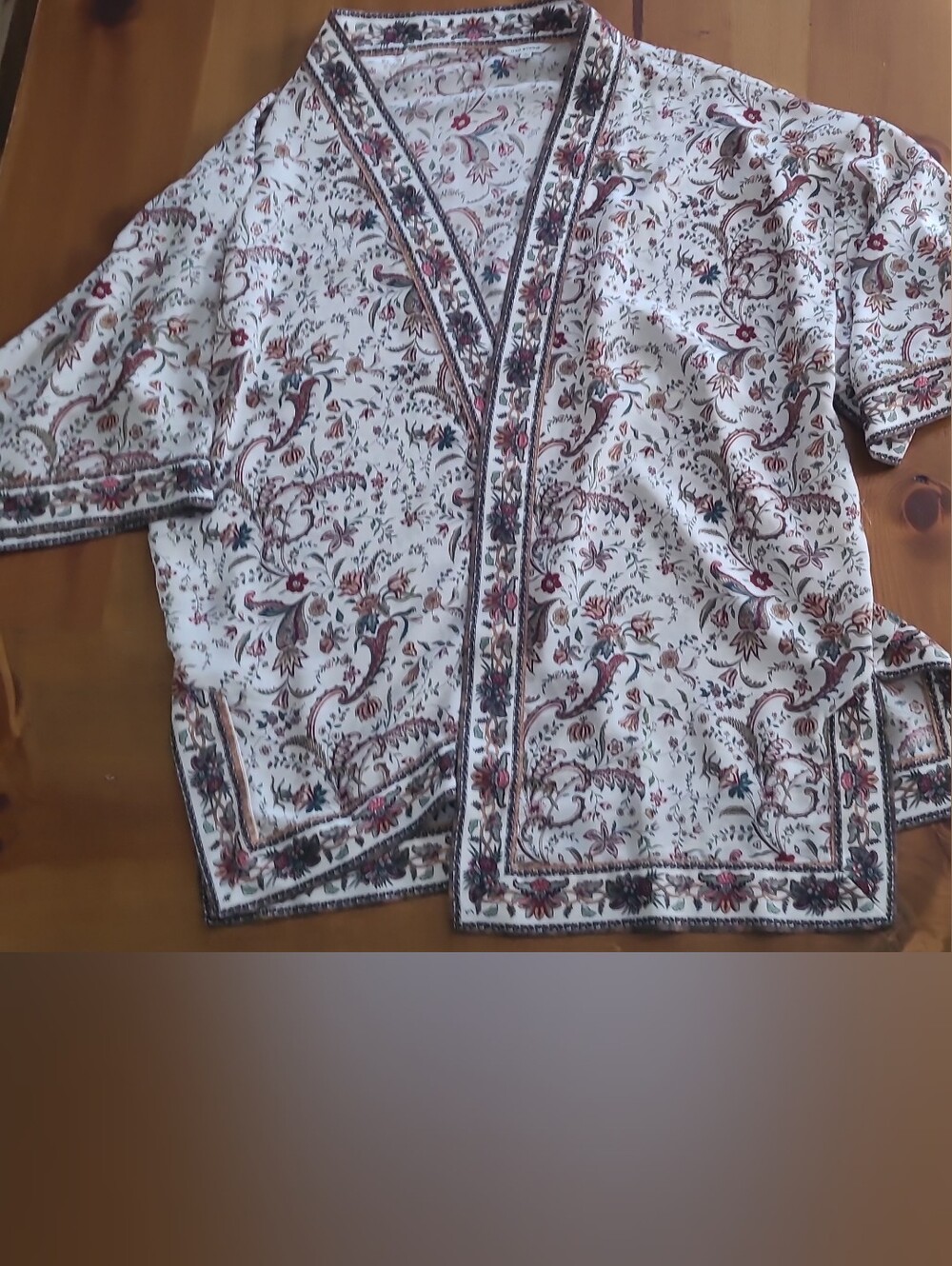 Max Studio White Floral-Print Short Sleeve Kimono